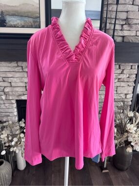 NWT Cegolfs Women’s XL Ruffle V-Neck Long Sleeve Golf Top - Hot Pink